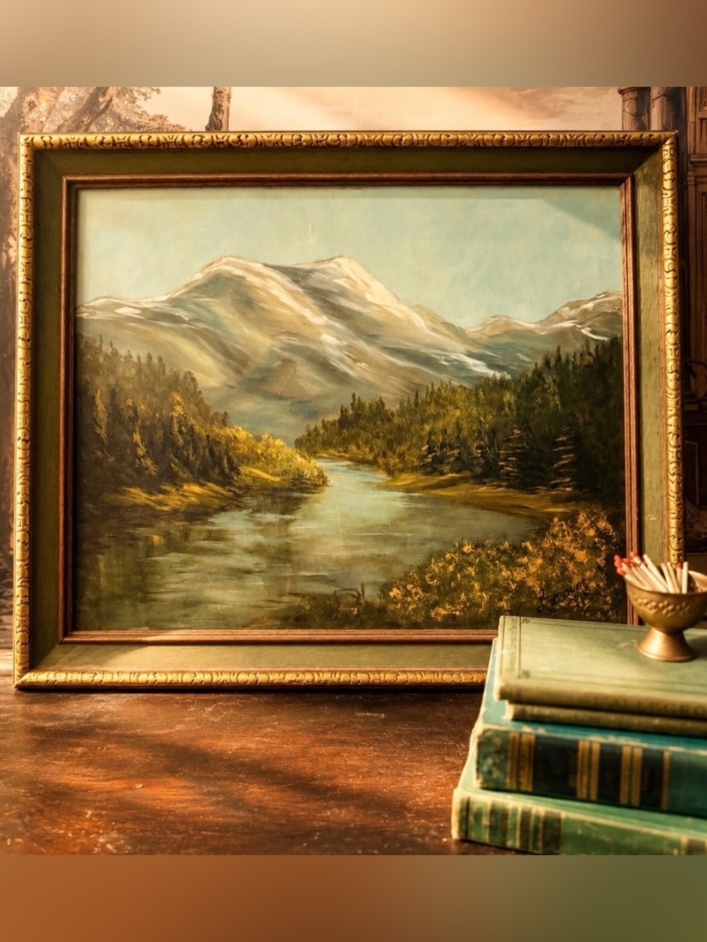 Vintage 1971 Signed Original Oil Painting Mountain Landscape